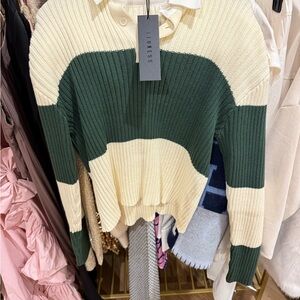 Lioness Forest Green and Cream Ribbed Sweater